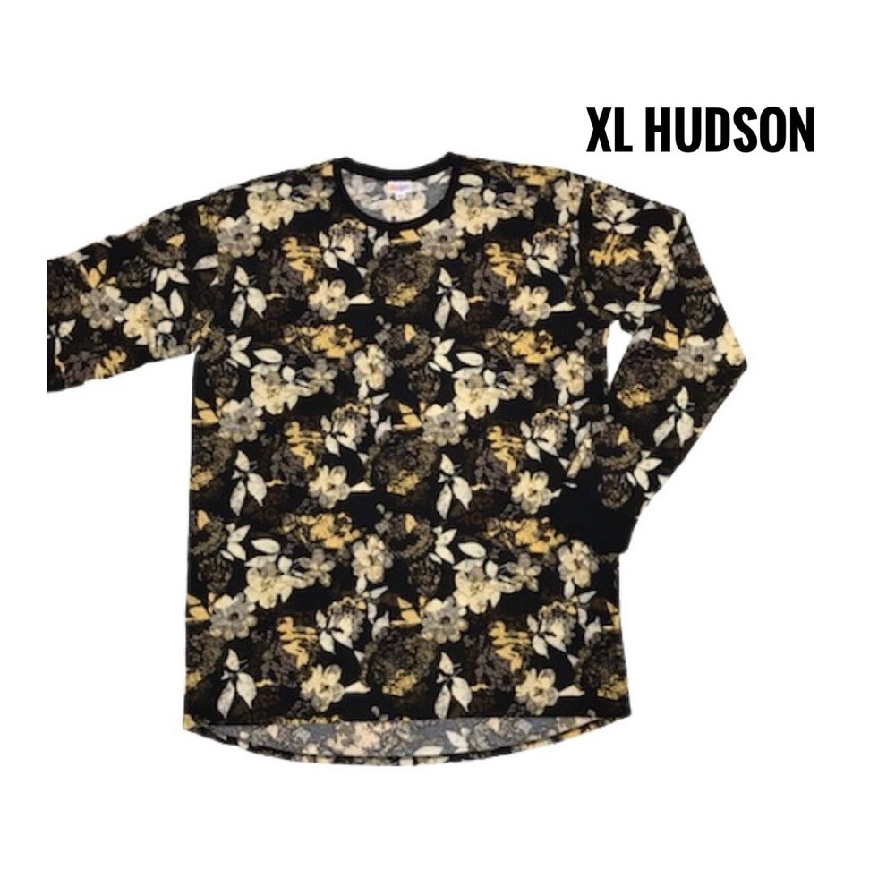 Xl LuLaRoe Long Sleeve Hudson Shirt Flowers On Black Fits 18/20
